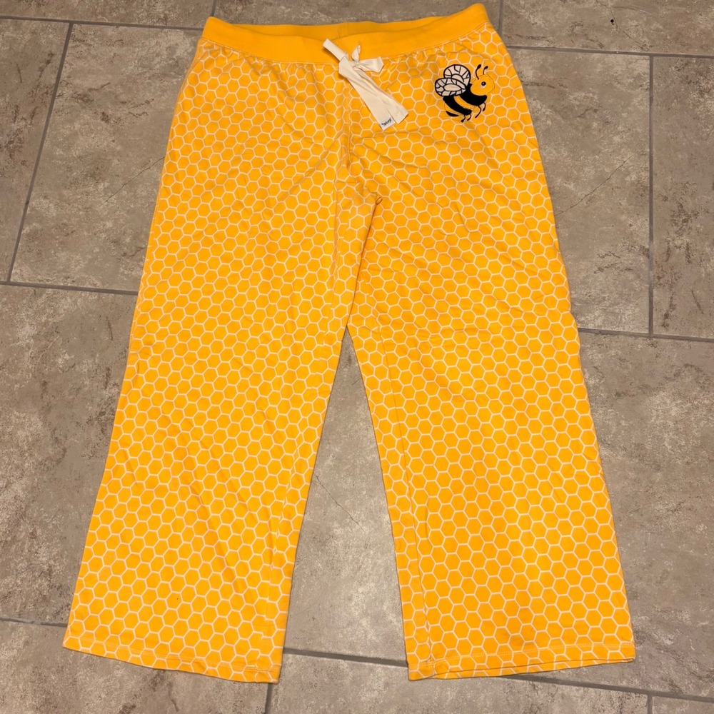 Nick & Nora Honeycomb Bee Pajama Pants Yellow Wide Leg Lounge Sleepwear XXL